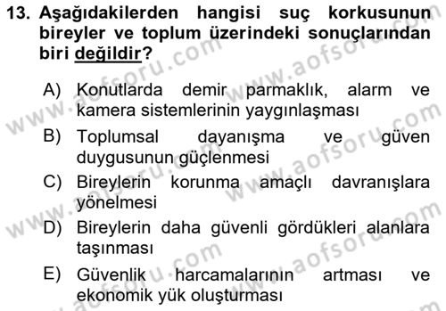Suç Sosyolojisi Dersi 2025 - 2026 Yılı (Vize) Ara Sınav Soruları 13. Soru