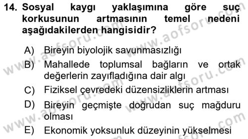 Suç Sosyolojisi Dersi 2025 - 2026 Yılı (Vize) Ara Sınav Soruları 14. Soru