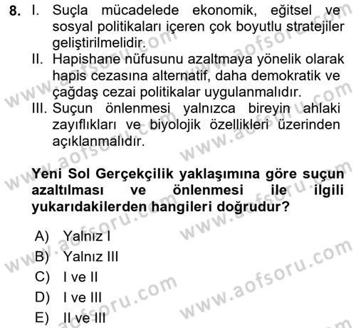 Suç Sosyolojisi Dersi 2025 - 2026 Yılı (Vize) Ara Sınav Soruları 8. Soru