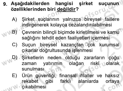 Suç Sosyolojisi Dersi 2025 - 2026 Yılı (Vize) Ara Sınav Soruları 9. Soru