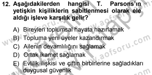 Türkiye´nin Toplumsal Yapısı Dersi Ara Sınavı Deneme Sınav Soruları 12. Soru