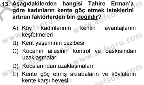 Türkiye´nin Toplumsal Yapısı Dersi Ara Sınavı Deneme Sınav Soruları 13. Soru