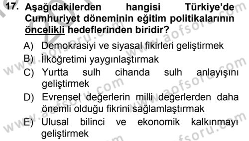 Türkiye´nin Toplumsal Yapısı Dersi 2012 - 2013 Yılı (Vize) Ara Sınav Soruları 17. Soru