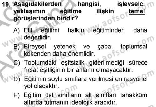 Türkiye´nin Toplumsal Yapısı Dersi 2012 - 2013 Yılı (Vize) Ara Sınav Soruları 19. Soru
