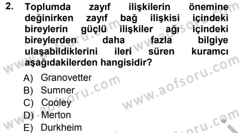 Türkiye´nin Toplumsal Yapısı Dersi Ara Sınavı Deneme Sınav Soruları 2. Soru