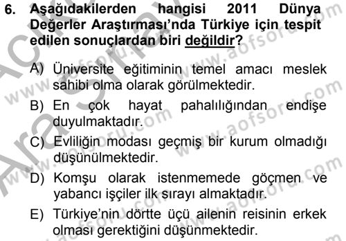 Türkiye´nin Toplumsal Yapısı Dersi 2012 - 2013 Yılı (Vize) Ara Sınavı 6. Soru