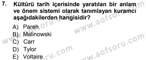 Türkiye´nin Toplumsal Yapısı Dersi Ara Sınavı Deneme Sınav Soruları 7. Soru