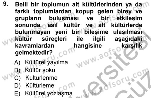 Türkiye´nin Toplumsal Yapısı Dersi 2012 - 2013 Yılı (Vize) Ara Sınav Soruları 9. Soru