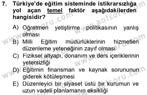 Türkiye´nin Toplumsal Yapısı Dersi 2012 - 2013 Yılı (Final) Dönem Sonu Sınav Soruları 7. Soru