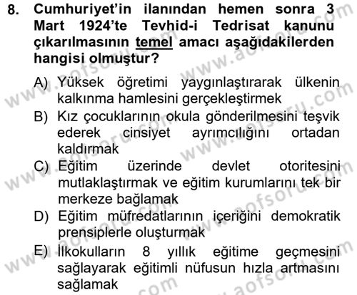 Türkiye´nin Toplumsal Yapısı Dersi 2012 - 2013 Yılı (Final) Dönem Sonu Sınav Soruları 8. Soru