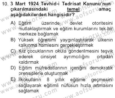 Türkiye´nin Toplumsal Yapısı Dersi 2012 - 2013 Yılı Tek Ders Sınav Soruları 10. Soru