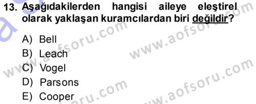 Türkiye´nin Toplumsal Yapısı Dersi 2013 - 2014 Yılı (Vize) Ara Sınav Soruları 13. Soru