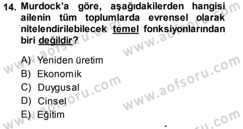 Türkiye´nin Toplumsal Yapısı Dersi Ara Sınavı Deneme Sınav Soruları 14. Soru