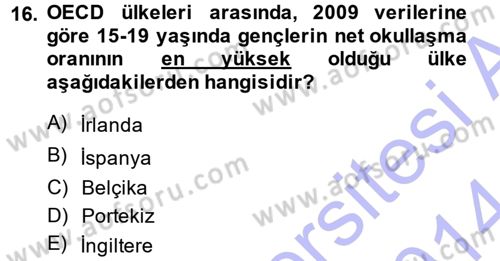 Türkiye´nin Toplumsal Yapısı Dersi Ara Sınavı Deneme Sınav Soruları 16. Soru