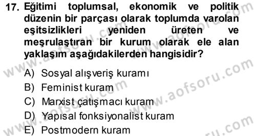 Türkiye´nin Toplumsal Yapısı Dersi Ara Sınavı Deneme Sınav Soruları 17. Soru