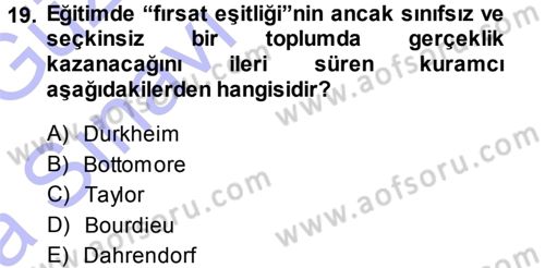 Türkiye´nin Toplumsal Yapısı Dersi Ara Sınavı Deneme Sınav Soruları 19. Soru