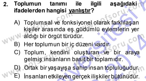 Türkiye´nin Toplumsal Yapısı Dersi Ara Sınavı Deneme Sınav Soruları 2. Soru
