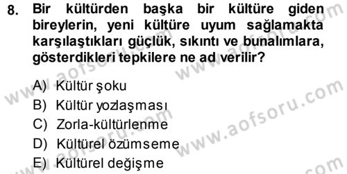 Türkiye´nin Toplumsal Yapısı Dersi Ara Sınavı Deneme Sınav Soruları 8. Soru
