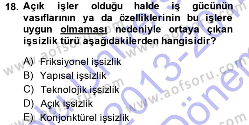 Türkiye´nin Toplumsal Yapısı Dersi 2013 - 2014 Yılı (Final) Dönem Sonu Sınav Soruları 18. Soru