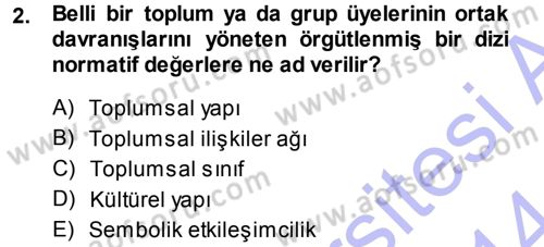 Türkiye´nin Toplumsal Yapısı Dersi 2013 - 2014 Yılı (Final) Dönem Sonu Sınav Soruları 2. Soru