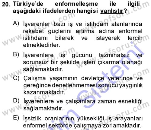 Türkiye´nin Toplumsal Yapısı Dersi 2013 - 2014 Yılı (Final) Dönem Sonu Sınav Soruları 20. Soru