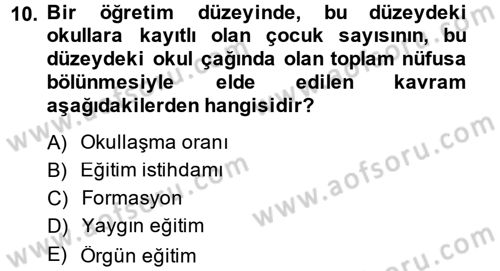 Türkiye´nin Toplumsal Yapısı Dersi 2013 - 2014 Yılı Tek Ders Sınav Soruları 10. Soru