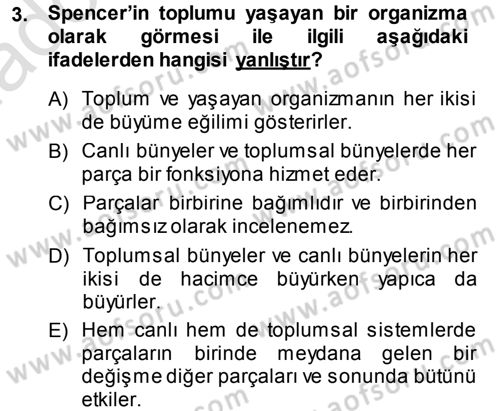 Türkiye´nin Toplumsal Yapısı Dersi 2013 - 2014 Yılı Tek Ders Sınav Soruları 3. Soru