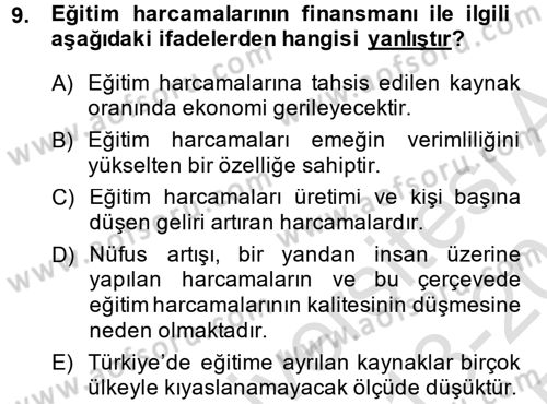 Türkiye´nin Toplumsal Yapısı Dersi 2013 - 2014 Yılı Tek Ders Sınav Soruları 9. Soru