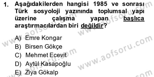 Türkiye´nin Toplumsal Yapısı Dersi Ara Sınavı Deneme Sınav Soruları 1. Soru