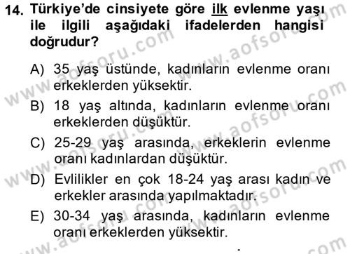 Türkiye´nin Toplumsal Yapısı Dersi Ara Sınavı Deneme Sınav Soruları 14. Soru