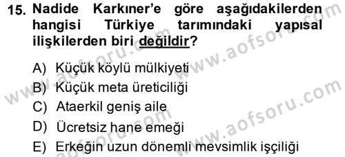 Türkiye´nin Toplumsal Yapısı Dersi 2014 - 2015 Yılı (Vize) Ara Sınav Soruları 15. Soru