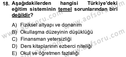 Türkiye´nin Toplumsal Yapısı Dersi 2014 - 2015 Yılı (Vize) Ara Sınav Soruları 18. Soru
