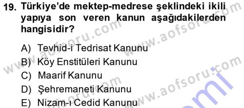 Türkiye´nin Toplumsal Yapısı Dersi 2014 - 2015 Yılı (Vize) Ara Sınav Soruları 19. Soru