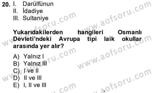 Türkiye´nin Toplumsal Yapısı Dersi Ara Sınavı Deneme Sınav Soruları 20. Soru