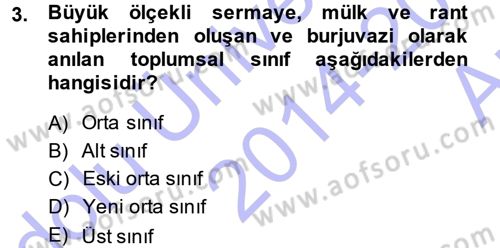 Türkiye´nin Toplumsal Yapısı Dersi 2014 - 2015 Yılı (Vize) Ara Sınav Soruları 3. Soru