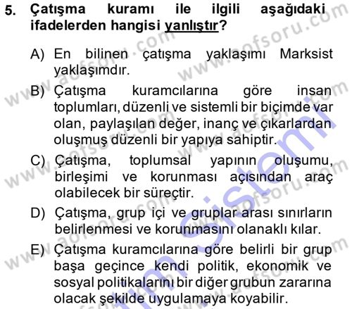 Türkiye´nin Toplumsal Yapısı Dersi 2014 - 2015 Yılı (Vize) Ara Sınav Soruları 5. Soru