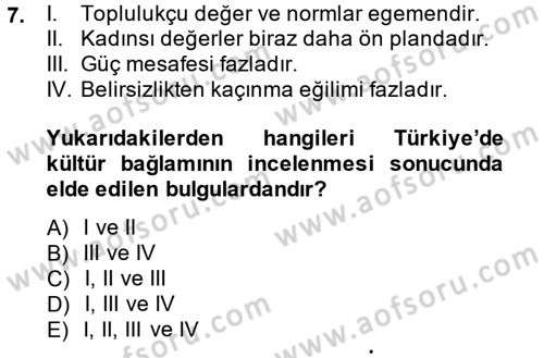 Türkiye´nin Toplumsal Yapısı Dersi Ara Sınavı Deneme Sınav Soruları 7. Soru