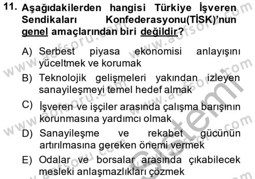 Türkiye´nin Toplumsal Yapısı Dersi 2014 - 2015 Yılı (Final) Dönem Sonu Sınav Soruları 11. Soru