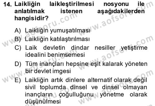 Türkiye´nin Toplumsal Yapısı Dersi 2014 - 2015 Yılı (Final) Dönem Sonu Sınav Soruları 14. Soru