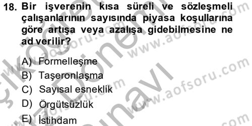Türkiye´nin Toplumsal Yapısı Dersi 2014 - 2015 Yılı (Final) Dönem Sonu Sınav Soruları 18. Soru