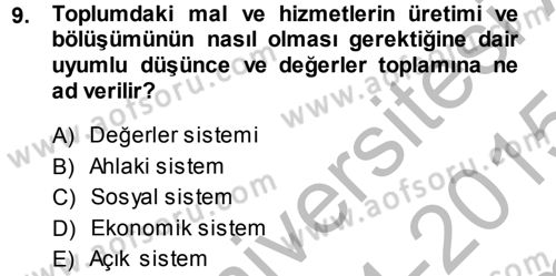 Türkiye´nin Toplumsal Yapısı Dersi 2014 - 2015 Yılı (Final) Dönem Sonu Sınav Soruları 9. Soru