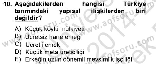 Türkiye´nin Toplumsal Yapısı Dersi 2014 - 2015 Yılı Tek Ders Sınav Soruları 10. Soru
