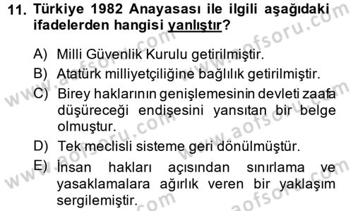 Türkiye´nin Toplumsal Yapısı Dersi 2014 - 2015 Yılı Tek Ders Sınav Soruları 11. Soru