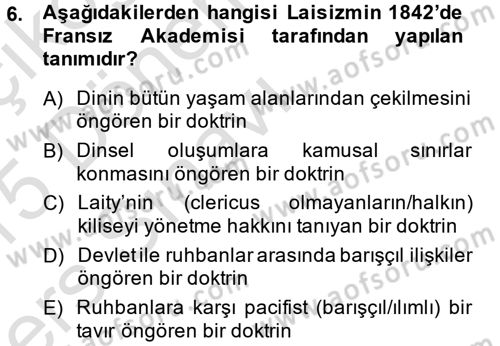 Türkiye´nin Toplumsal Yapısı Dersi 2014 - 2015 Yılı Tek Ders Sınav Soruları 6. Soru