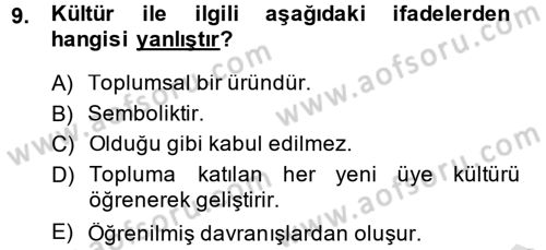 Türkiye´nin Toplumsal Yapısı Dersi 2014 - 2015 Yılı Tek Ders Sınav Soruları 9. Soru