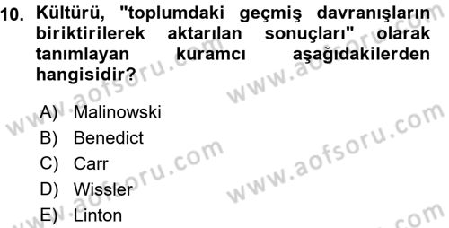 Türkiye´nin Toplumsal Yapısı Dersi Ara Sınavı Deneme Sınav Soruları 10. Soru