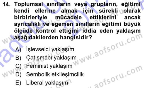 Türkiye´nin Toplumsal Yapısı Dersi 2015 - 2016 Yılı (Vize) Ara Sınav Soruları 14. Soru