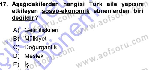 Türkiye´nin Toplumsal Yapısı Dersi Ara Sınavı Deneme Sınav Soruları 17. Soru