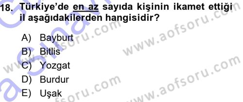 Türkiye´nin Toplumsal Yapısı Dersi Ara Sınavı Deneme Sınav Soruları 18. Soru