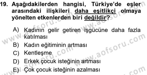 Türkiye´nin Toplumsal Yapısı Dersi 2015 - 2016 Yılı (Vize) Ara Sınav Soruları 19. Soru